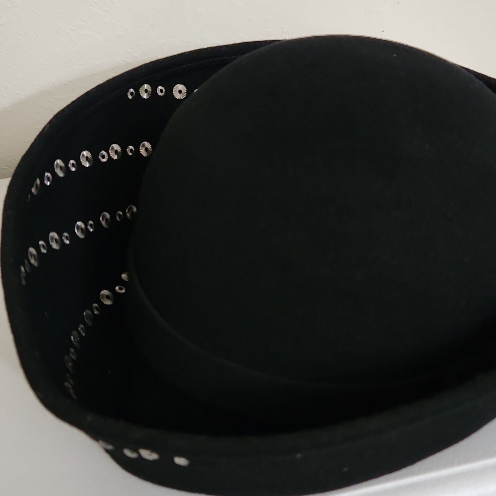 Vintage Archie Eason Black Church Hat Sophisticated Classy Elegant  Silver Studs - Picture 7 of 9